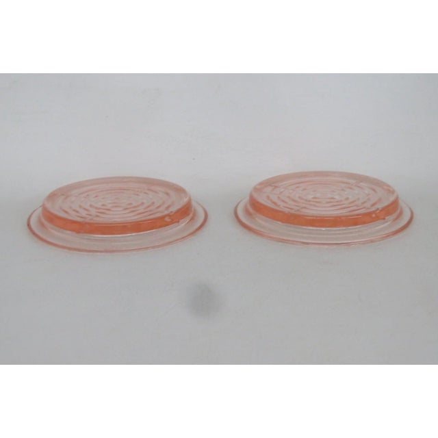 Early 20th Century Pink Depression Glass Coasters Pair of Two Concentric Ring Small Dishes For Sale - Image 4 of 10
