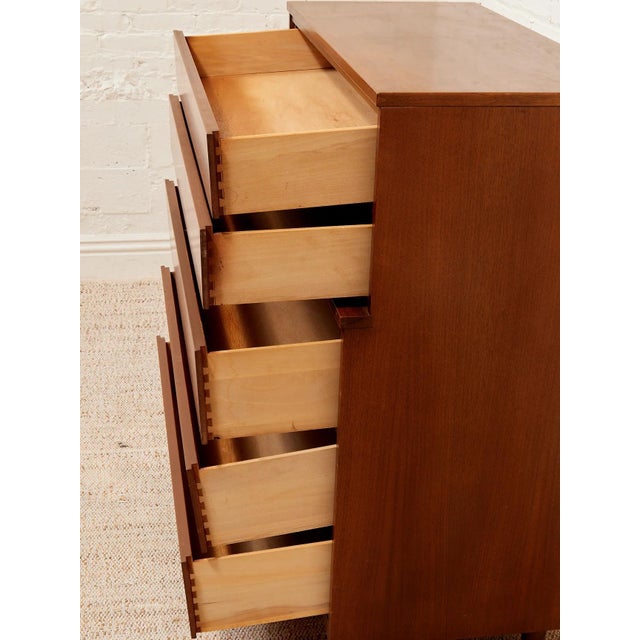 Art Deco Five Drawer Mid Century Highboy Sleek For Sale - Image 3 of 12