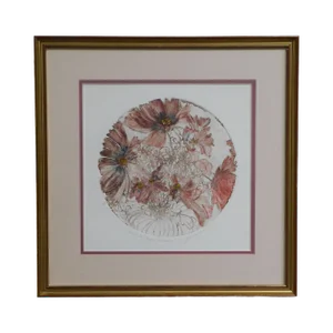 Framed, Hand-Colored Limited Edition Etching by Joanne Isaacs "Cosmos in Tapio Wirkkala"
