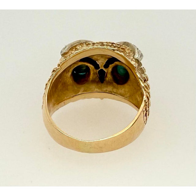 1960s 1960s Cat’s Eye Chrysoberyl and Diamond Owl’s Head Ring in 14k Yellow Gold, 7.5 For Sale - Image 5 of 6