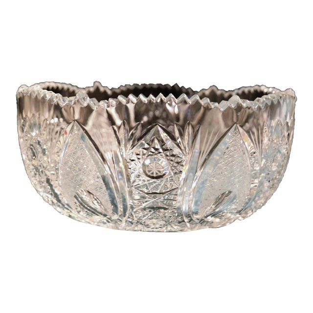 Vintage Brilliant Cut Crystal Glass Bergen Style Bowl Art Deco Saw Tooth, Germany For Sale