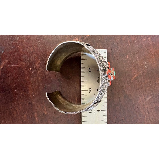 Silver Sterling Silver, Coral and Turquoise Cuff Bracelet For Sale - Image 8 of 8