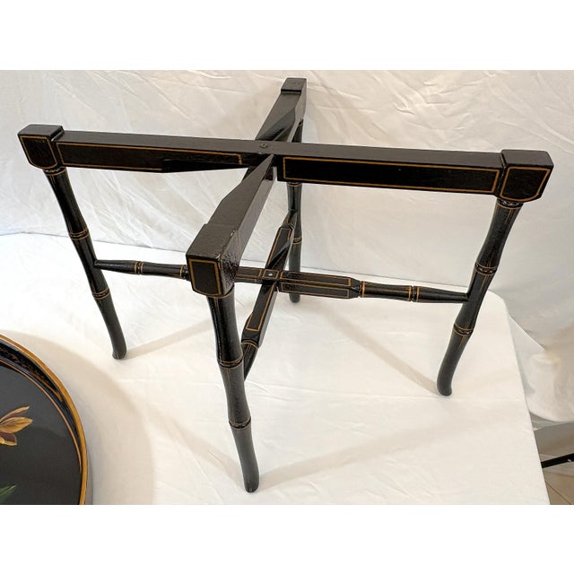 Late 20th Century Regency Chinoiserie Style Lacquer and Faux Bamboo Folding Tray Table For Sale - Image 9 of 18