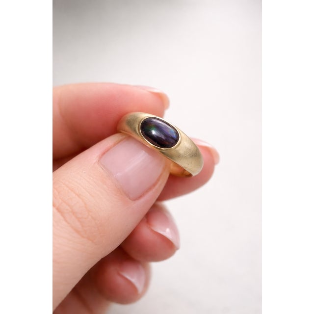 Metal 14kt Solid Gold Ring With Opal Cabochon, Size 5 For Sale - Image 7 of 8