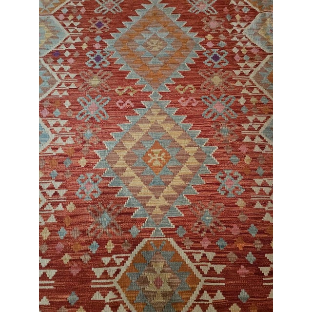 Textile Wool Kilim Rug with Traditional Geometric Patterns For Sale - Image 7 of 11