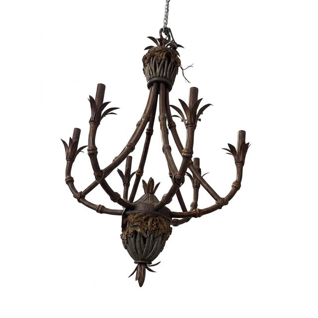 Vintage Bespoke “The Philippe” a Palm Beach Regency Parcel Hand Gilt Tole Faux Bamboo Six Arm Chandelier by Turtle and Crane - Newly Painted For Sale - Image 12 of 12