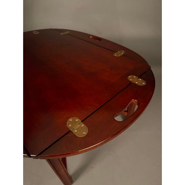 Coffee Vintage English Mahogany Butler’s Drop-Leaf Tray Coffee Table With Brass Hinges For Sale - Image 8 of 18