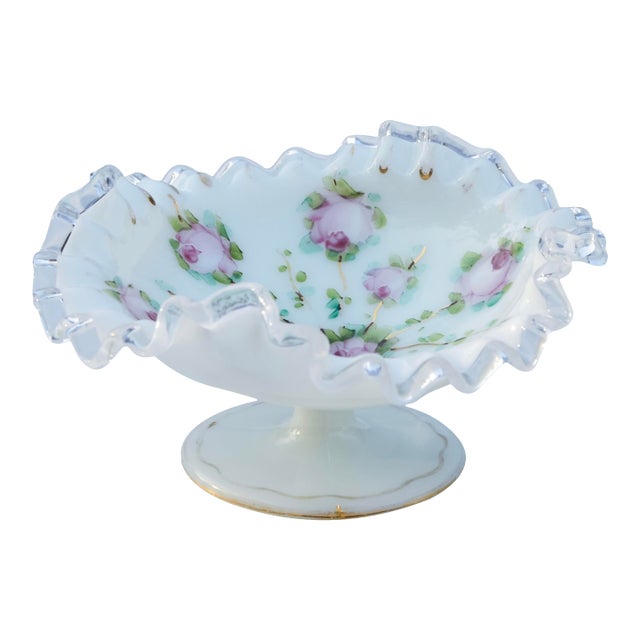Mid 20th Century Handblown & Ruffled Americana Art-Glass Bowl Accent For Sale