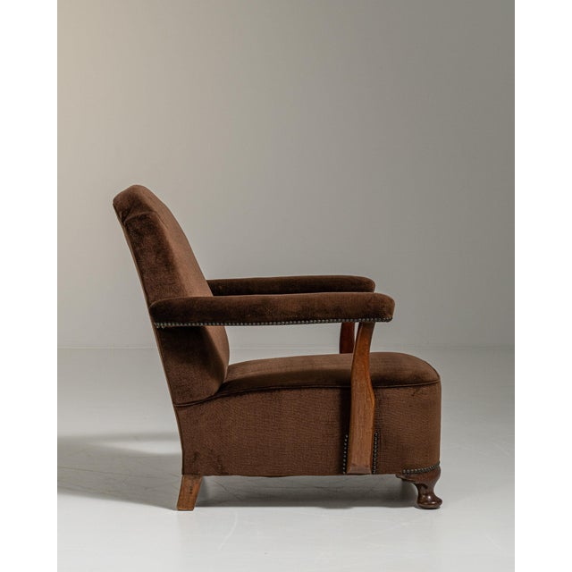 Wood 1940-1949 France Deep Espresso Brown Upholstered Wingback Armchair For Sale - Image 7 of 11