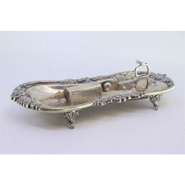 Silver Morrões Tray and Scissors with Chiseled Floral Reliefs and Engraved Center, Set of 2 For Sale - Image 4 of 7