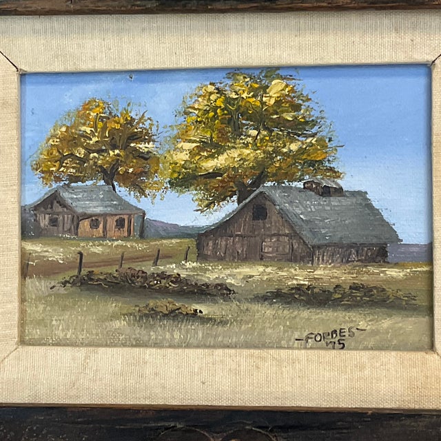 1975 Vintage Farmhouse Barn Landscape Impressionist Original Oil Painting, Artist Signed, Framed For Sale - Image 6 of 9
