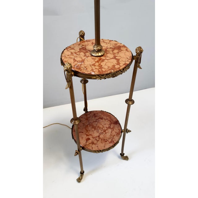 1920s Vintage Brass Telescopic Floor Lamp with Red Travertine Marble Tops, 1920s For Sale - Image 5 of 17