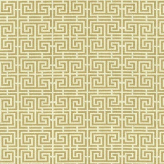 Sample - Schumacher Chinois Fret Fabric in Camel / Cream For Sale
