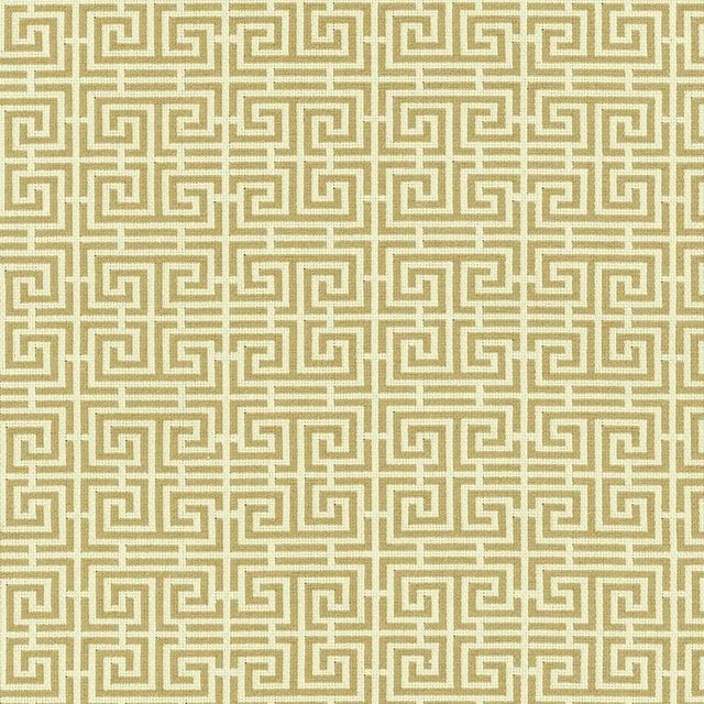 Sample - Schumacher Chinois Fret Fabric in Camel / Cream For Sale