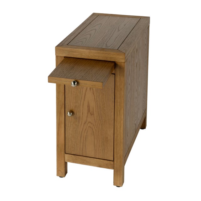 Transitional Nora 12 in. W Rectangular Wood 1 Door Narrow End Table with Pull-Out Tray, Light Natural For Sale - Image 3 of 10