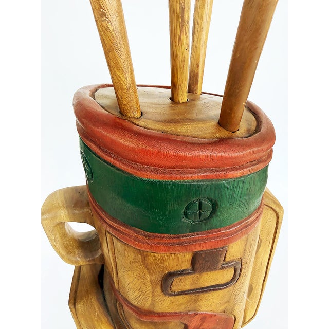 Vintage Life-Sized Carved Wood Set of Golf Clubs Sculpture and Bag For Sale - Image 4 of 10