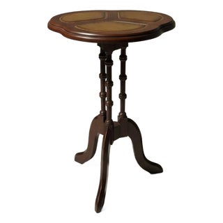 Vintage Hammary Mahogany Cloverleaf Side Table - Mid-Century Tooled Leather Pedestal Accent Table - Plant No. 2 Lenoir Nc For Sale