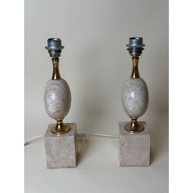 Travertine Table Lamps by Philippe Barbier for Maison Barbier, 1960s, Set of 2 For Sale - Image 15 of 18