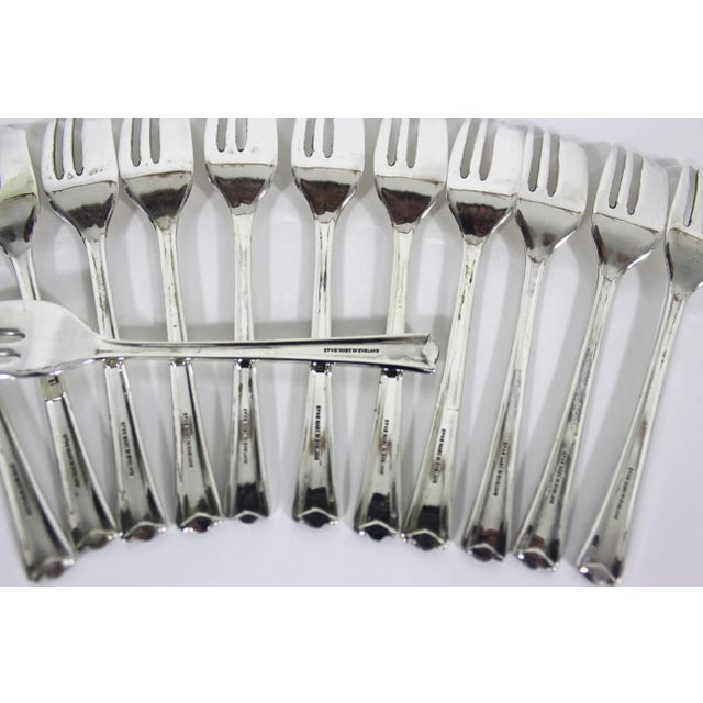 Metal Vintage English Silver Plated Pastry Cake Dessert Forks in Original Case- 12 Pieces For Sale - Image 7 of 10