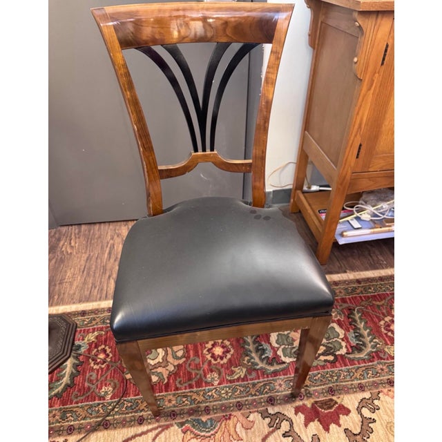 Set of 10 Biedermeier-Style Colombian Dining Chairs in Mahogany & Black Leather For Sale - Image 4 of 10