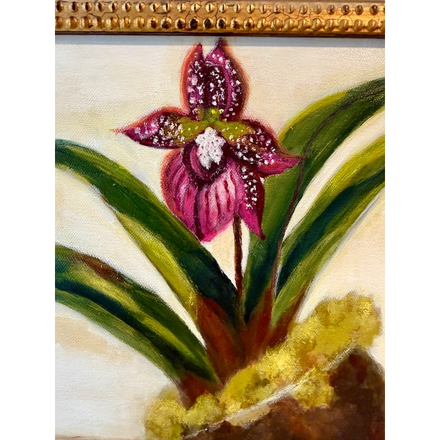 Impressionist “Lady Slipper Orchid” Contemporary Impressionist Style Original Painting Framed For Sale - Image 3 of 7