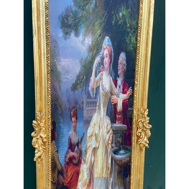 1980s 1980s French Louis XVI Gold Beech Gilded Frame Fabric Wall Art For Sale - Image 5 of 8