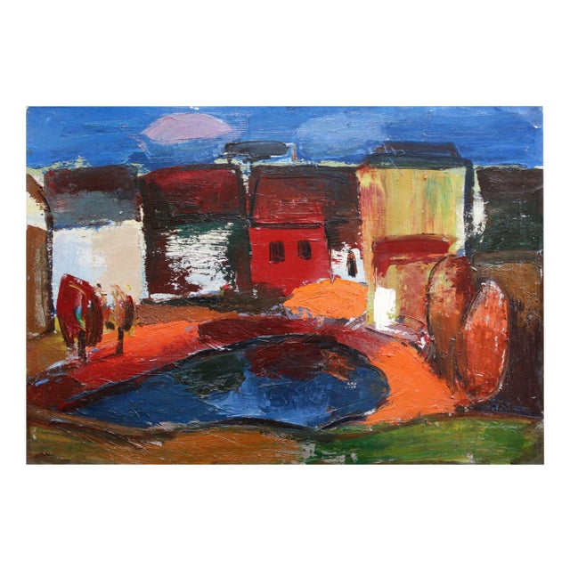 Aleksandr Rodin, City Landscape, Talsi, Oil on Cardboard, 1970s For Sale