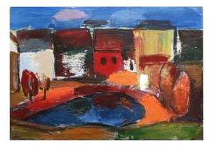 Aleksandr Rodin, City Landscape, Talsi, Oil on Cardboard, 1970s