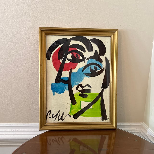Wood 1970s Vintage Abstract Portraiture; Original Artwork by Peter Robert Keil, Framed For Sale - Image 7 of 10
