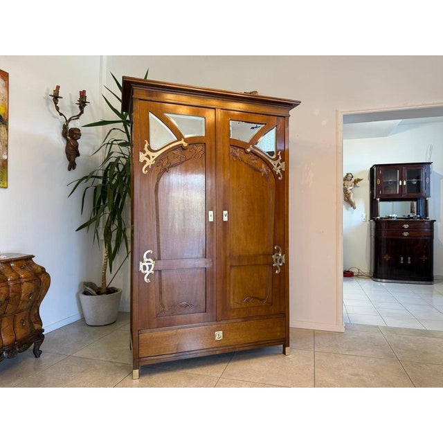 Antique Art Nouveau Mirrored Wardrobe, 1890s For Sale - Image 5 of 16