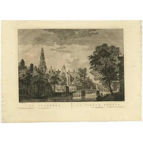 P. Van Liender, Oudekerk Church in Amsterdam, 1760, Paper For Sale - Image 6 of 6