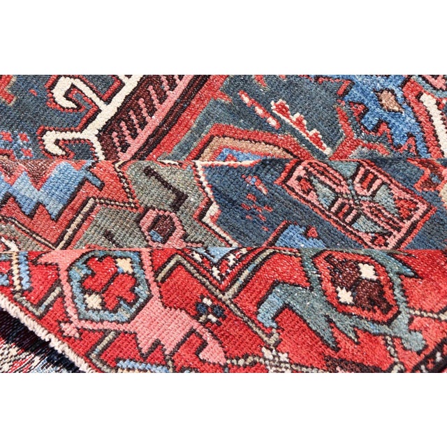 Antique Persian Karajeh Rug With Three Geometric Medallions in Red & Blue For Sale - Image 10 of 11