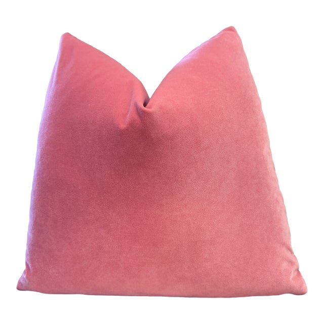 Flamingo Pink 20x20 Velvet Throw Pillow With Feather Down Insert For Sale