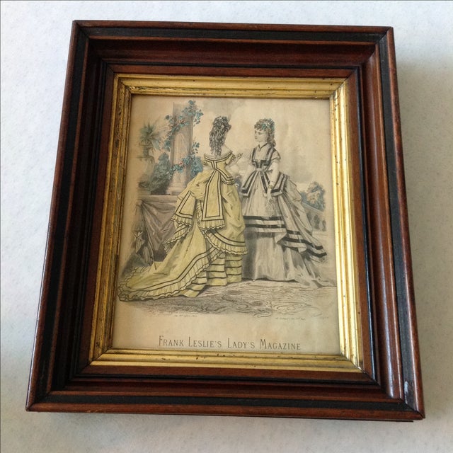 Offered is a Parisian fashion plate from the 1800s featuring hand painted color. This particular example features an...