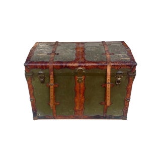 Antique Victorian Flat Top Steamer Trunk For Sale