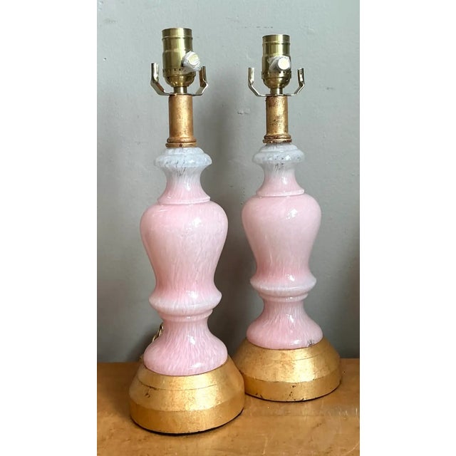 Vintage Pink Murano Blown Glass Table Lamps - Pair For Sale - Image 11 of 12