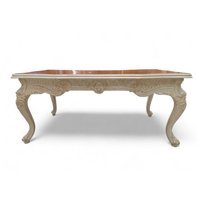 Antique White Vintage French Provincial Style Carved Antique White Writing Desk For Sale - Image 8 of 12