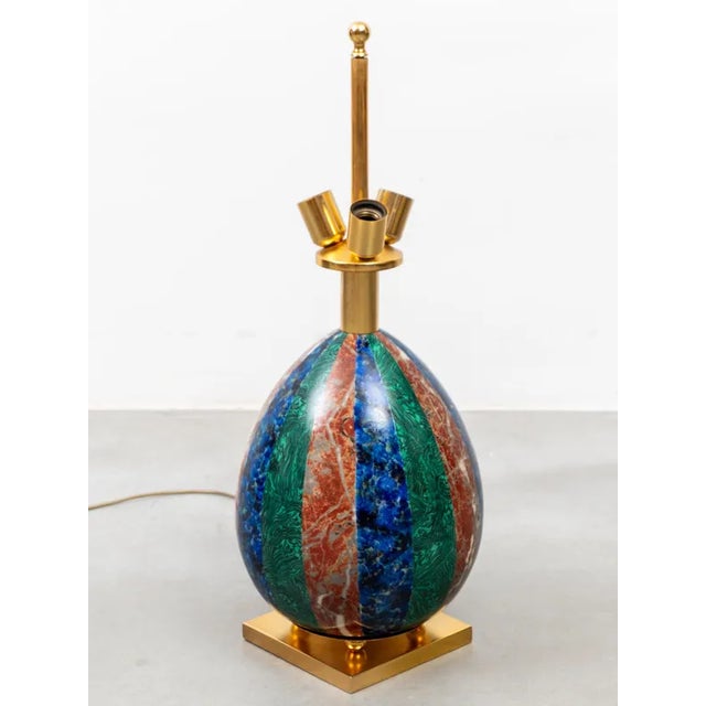 1970s Enameled Faux Colored Marble, Malachite and Brass Table Lamp, 1970s For Sale - Image 5 of 13