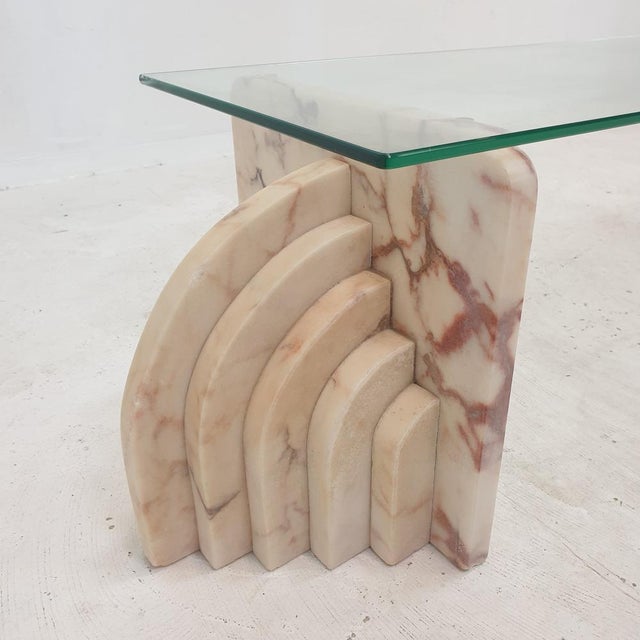 Italian Marble Coffee Table with Glass, 1970s For Sale - Image 6 of 14