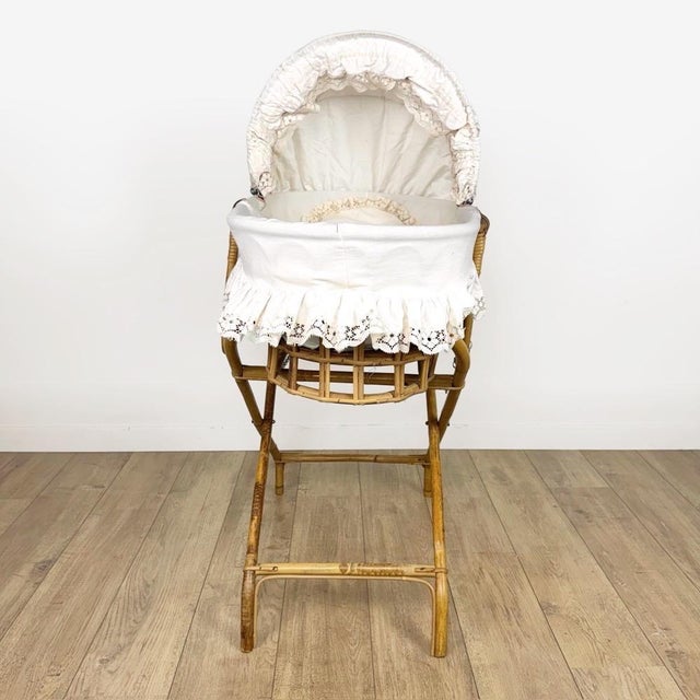 Boho Chic Bohemian Rattan Basket on Stand, 1970s For Sale - Image 3 of 14
