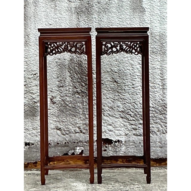 Vintage Asian Carved Rosewood Pedestals - a Pair For Sale In West Palm - Image 6 of 6