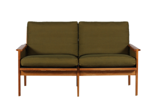 Capella Sofa in Oak with Green Cushions by Illum Wikkelsø for Niels Eilersen, Denmark, 1960s