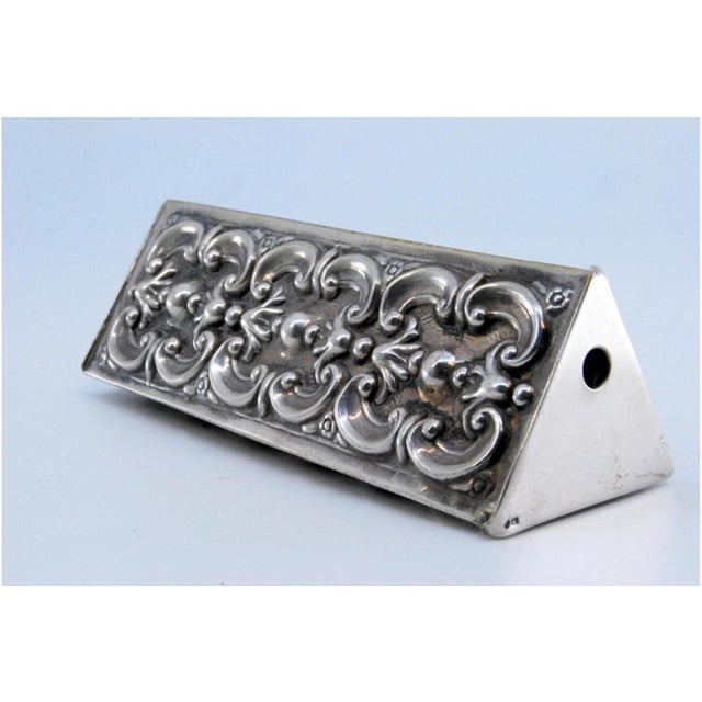 Silver Toothpick Holder in Triangular Shape For Sale - Image 3 of 10
