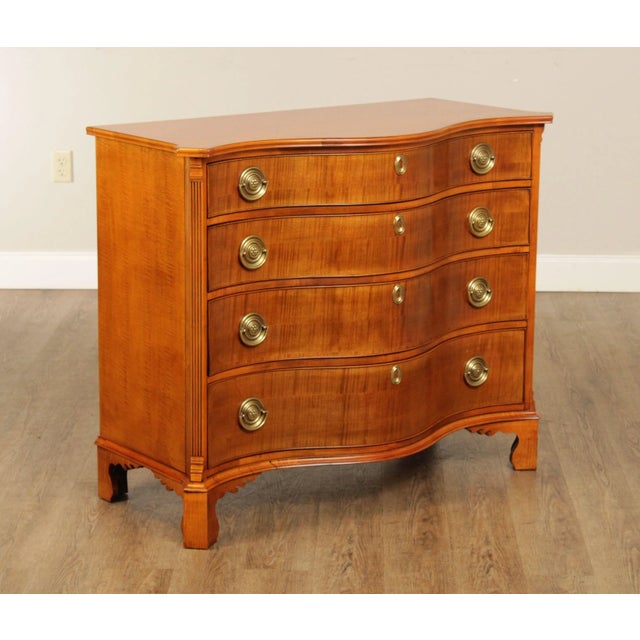 High Quality American Made Maple Serpentine Dresser with Four Dovetailed Graduated Drawers and Brass Hardware