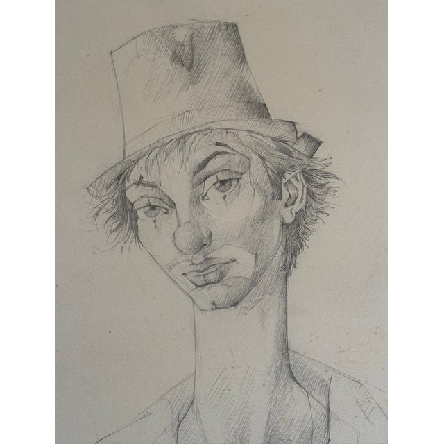 Carlo Canevari Signed Original "Sad Clown" Graphite Drawing With Rose Mark For Sale - Image 4 of 8