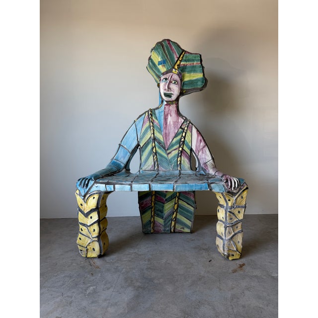 Mid-Century Modern 1980s Vintage Handmade Sculptural Art Garden Bench – Signed For Sale - Image 3 of 12