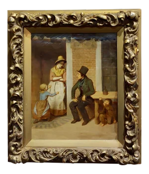 19th Century English School -Flirting Around Kids - Oil Painting-C1860s