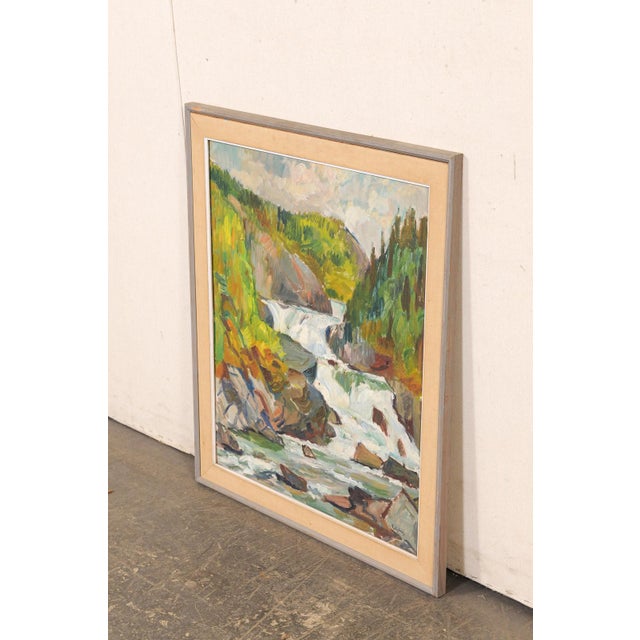 Mid 20th Century Swedish Framed Cascading Waterfall Painting For Sale - Image 9 of 14