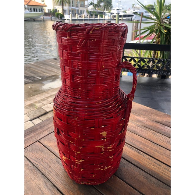 Red Vintage Red Wicker Jug For Sale - Image 8 of 11