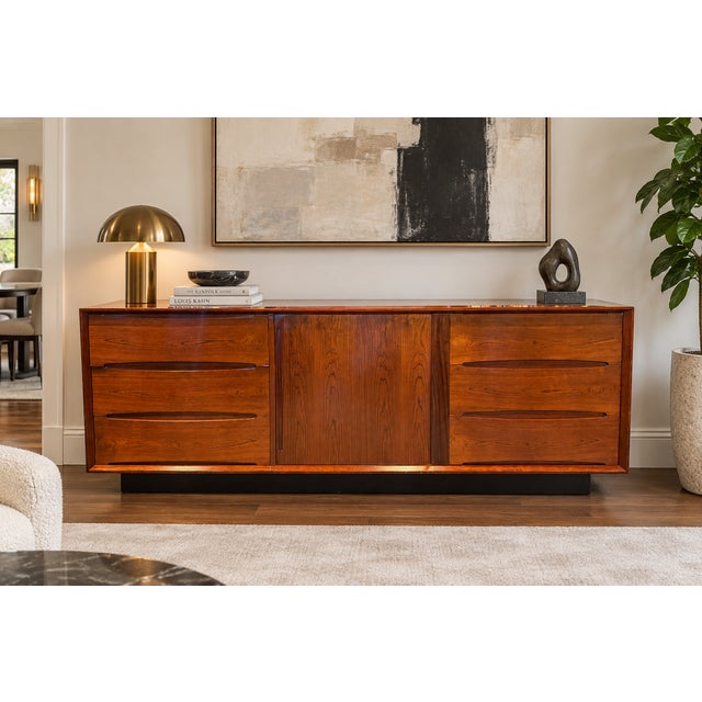 Vintage Danish Modern Rosewood Dresser or Sideboard by Dyrlund, Denmark For Sale In Boston - Image 6 of 14